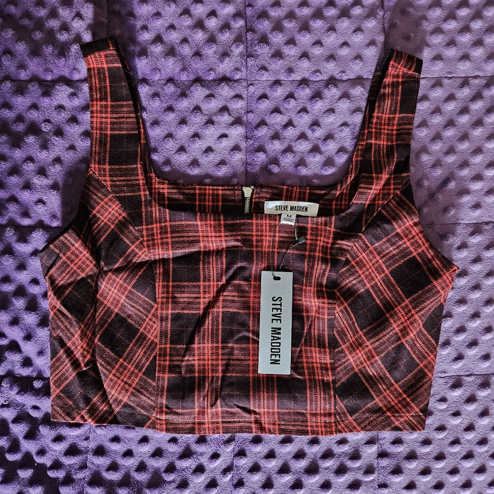 Steve Madden Orchard Crop Top in Red Plaid